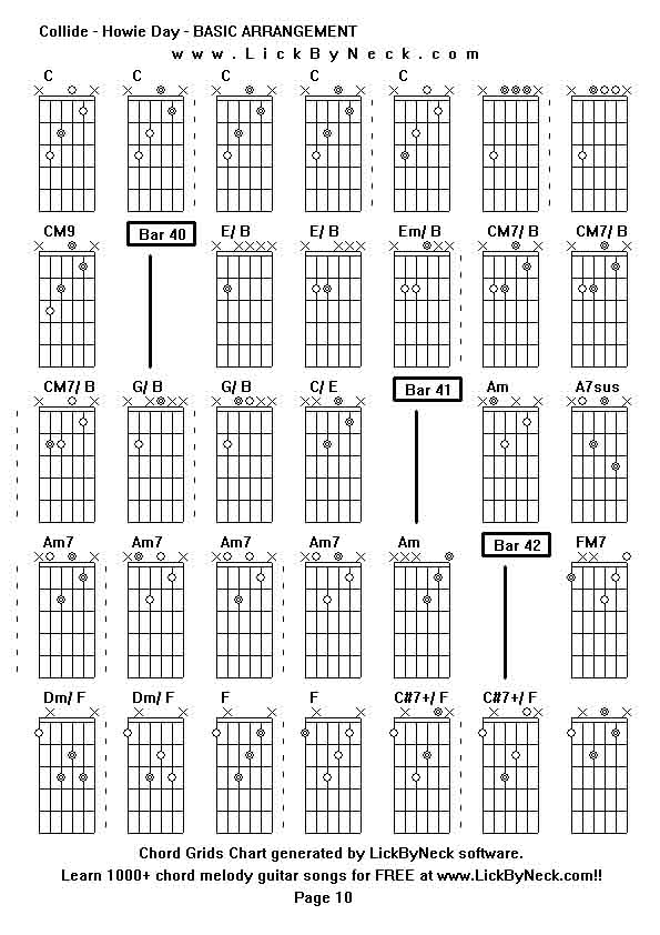 Chord Grids Chart of chord melody fingerstyle guitar song-Collide - Howie Day - BASIC ARRANGEMENT,generated by LickByNeck software.